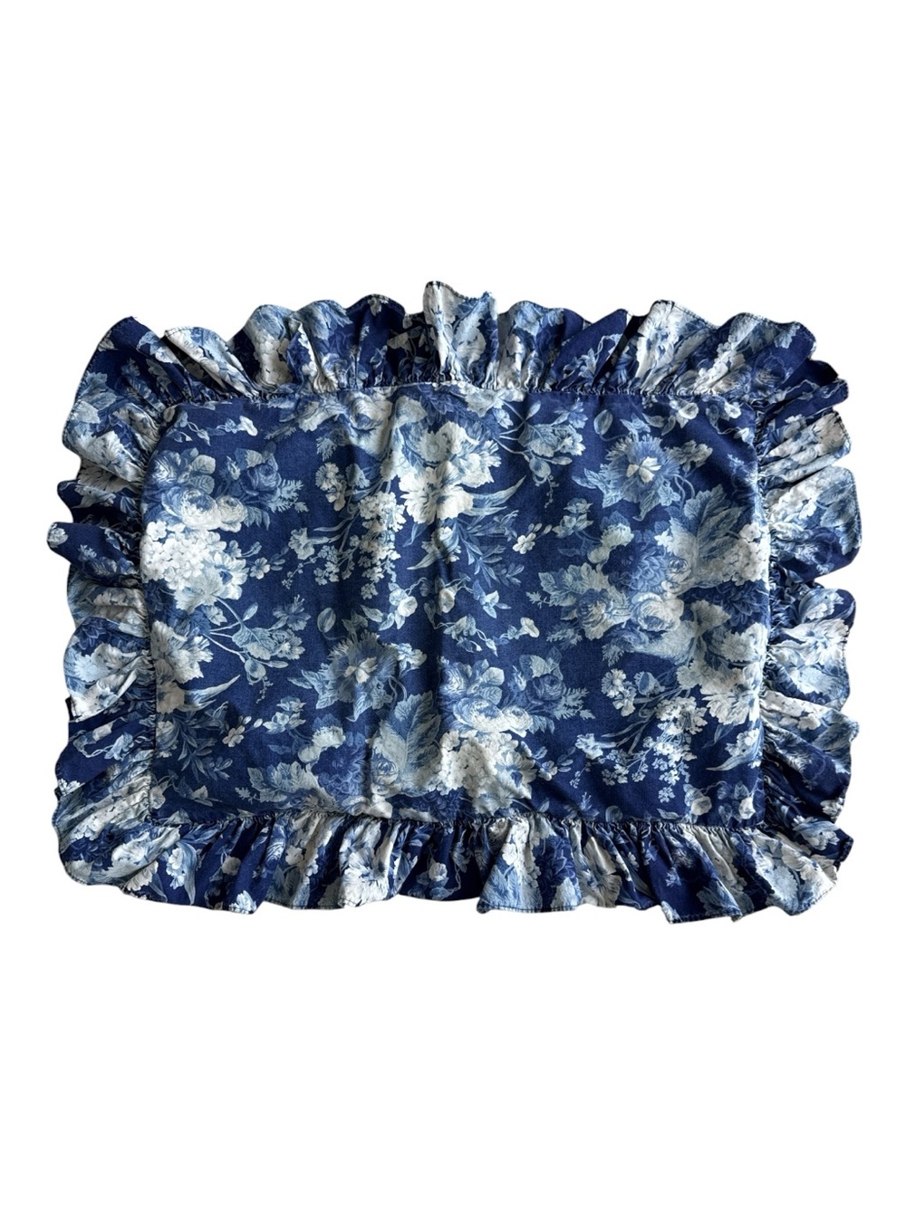 Ralph Lauren Vintage Isadora Navy Blue Floral Ruffled Standard Pillow Sham Set